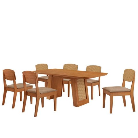 Mesa Carolina 180 Tampo MDF 6 Cadeiras Moderna Mobilia
