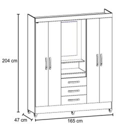 Guarda Roupa Capri 165cm 4 Portas Castanho Wood com Espelho Moval - 4 Guarda Roupa Capri 165cm 4 Portas Castanho Wood com Espelho Moval - 4