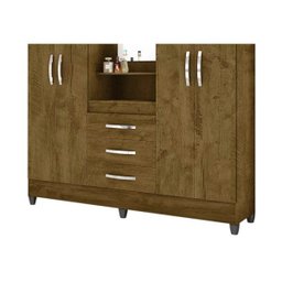 Guarda Roupa Capri 165cm 4 Portas Castanho Wood com Espelho Moval - 3 Guarda Roupa Capri 165cm 4 Portas Castanho Wood com Espelho Moval - 3