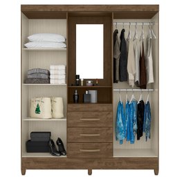 Guarda Roupa Capri 165cm 4 Portas Castanho Wood com Espelho Moval - 6 Guarda Roupa Capri 165cm 4 Portas Castanho Wood com Espelho Moval - 6