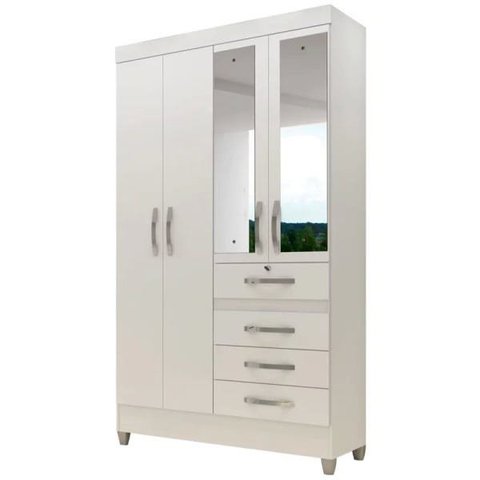 Guarda Roupa Sobral 110cm 4 Portas Branco Flex com Espelho Moval