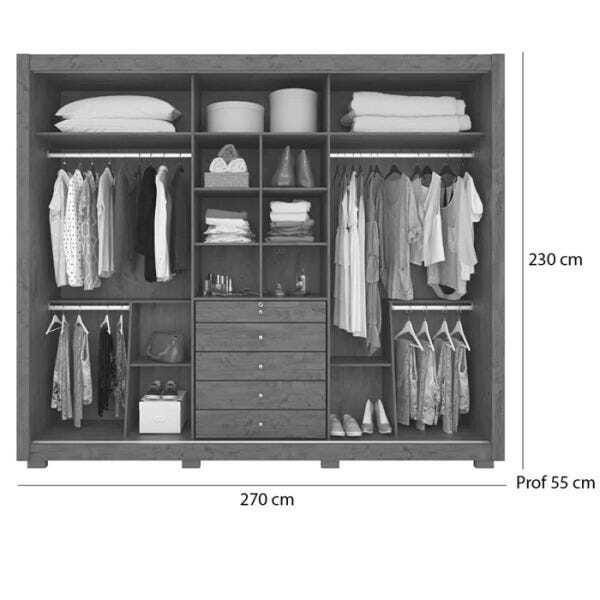 Guarda Roupa Casal Mônaco Com Espelho 3 Portas de Correr Castanho/Baunilha - Moval - 3