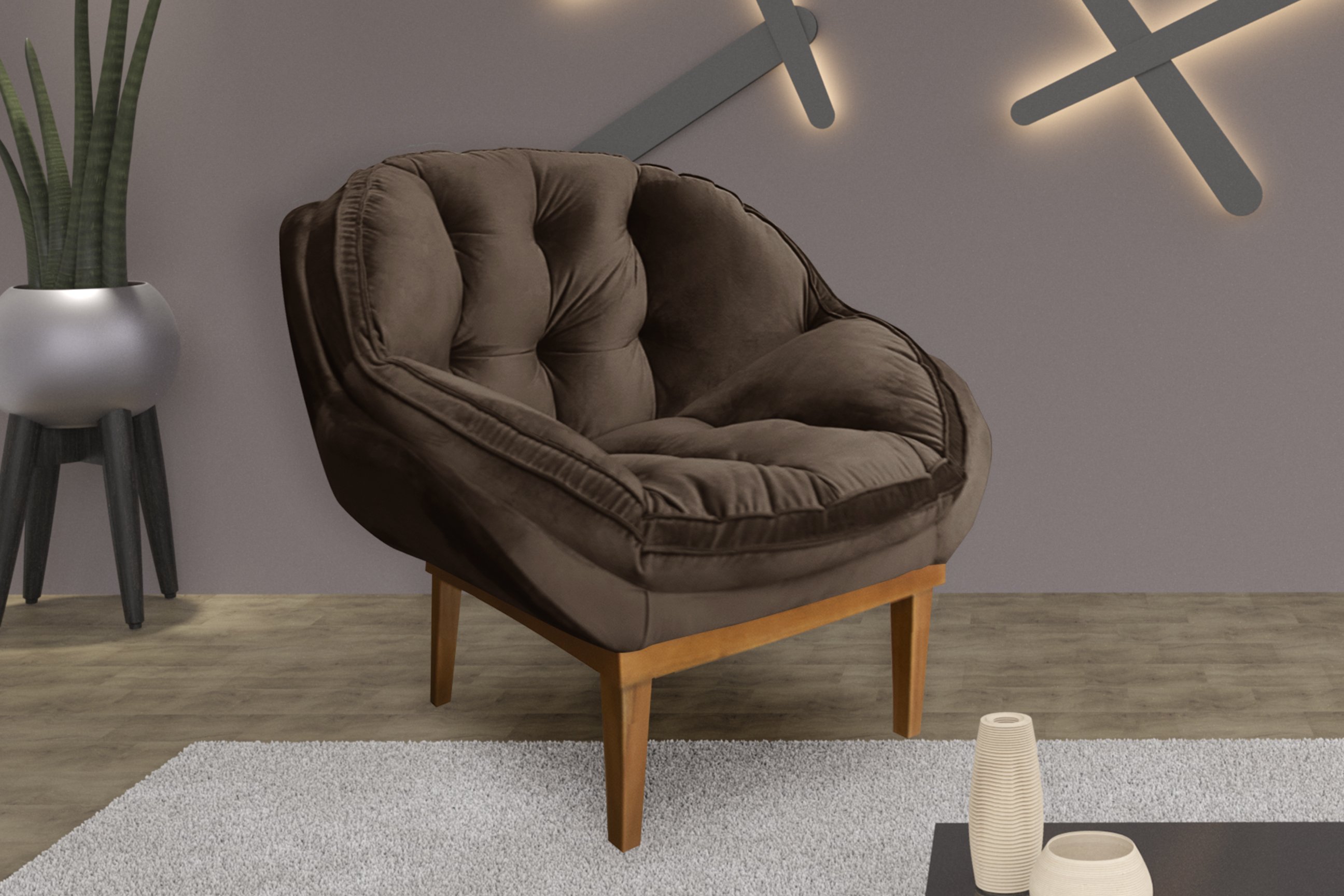 Poltrona Decorativa Marcela Veludo Marrom