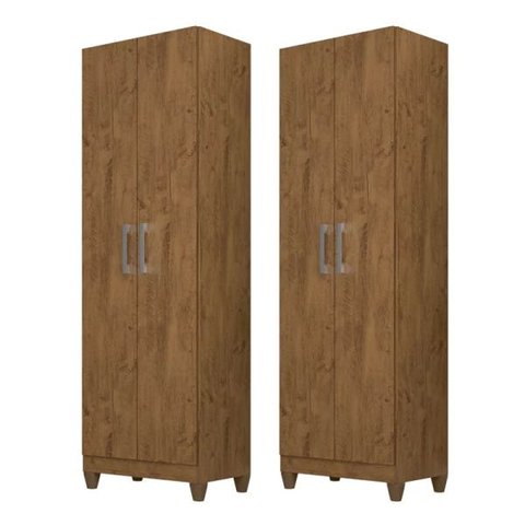 Kit 2 Armários Organizador Multiuso Íris 2 Portas Castanho Wood - Moval