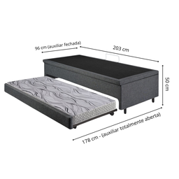 Bicama Box com Baú Solteirão 96x203 com Colchão Auxiliar Linho Cinza - 3
