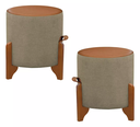 Ver imagem 2 de Kit 2 Puff Banqueta Thor Tecido Linho Bege/caramelo para Salas e Ambientes