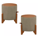 Ver imagem 2 de Kit 2 Puff Banqueta Thor Tecido Linho Bege/caramelo para Salas e Ambientes