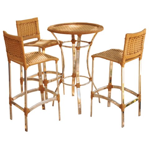 Conjunto de 3 Banquetas e Bistrô Madri em Alumínio para Edícula Trama Original