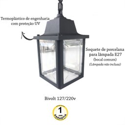 18 Luminária Pendente Teto Externo Vintage Colonial Preto Sacada Beirado Alz14 - 3