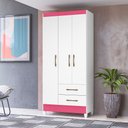 Ver imagem 1 de Guarda Roupa Lima Branco Rosa 3 Portas 2 Gavetas Moval