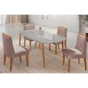Ver imagem 1 de Conjunto: Mesa Sala Jantar Havana Curvo 120cm + 4 Cadeiras Maldivas Naturale/off White - Linho