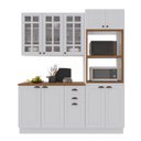 Ver imagem 2 de Cozinha Modulada 3 Peças 1 Torre Quente 1 Balcão com Tampo 1 Aéreo 100% MDF com Vidro Rodapé Bari