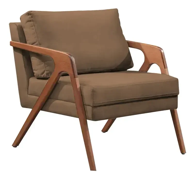 Poltrona Decorativa Mona Luxo Base de Madeira Maciça Sala Recepção Marrom do Lar Móveis e Decoração