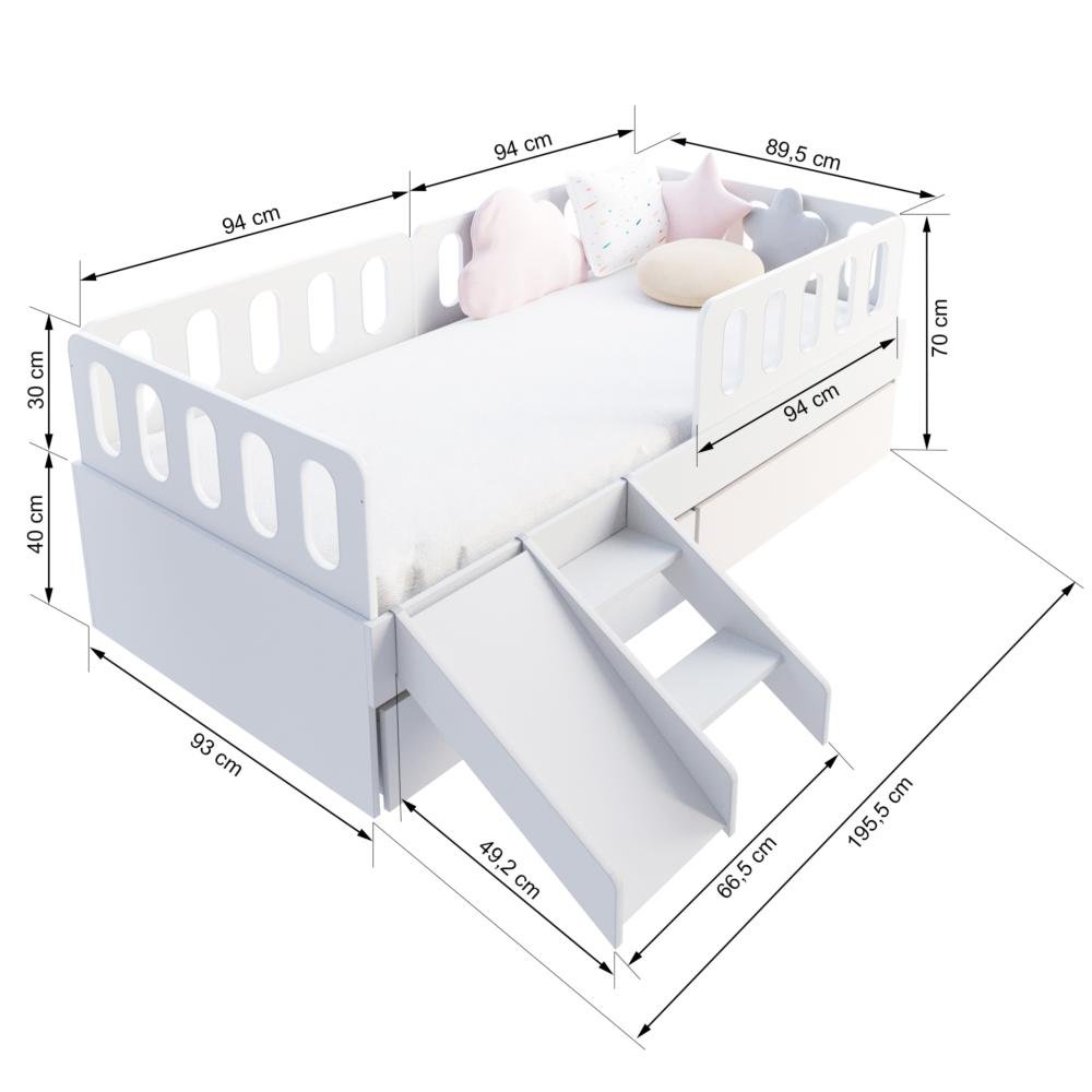 Cama Solteiro Mdf Bp com Escadinha/escorrega 02 Gavetas 03 Grades e Cabeceira Megamobilia - 3