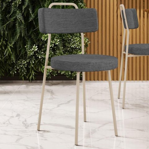 Cadeira Decorativa Estofada para Sala de Jantar Barcelona Arena L02 Linho Cinza Escuro - Lyam