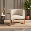Ver imagem 1 de Poltrona Decorativa Luna Bouclé Premium para Sala Escritório Recepção Base Circular em Ferro Madeira