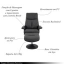 Ver imagem 4 de Poltrona de Massagem Reclinável e Giratória Arizona com Apoio de Pés Pu Preto G56 - Gran Belo