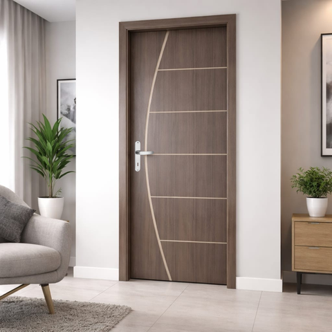 Porta Imbuia Frisada 80cm com Fechadura e Dobradiça