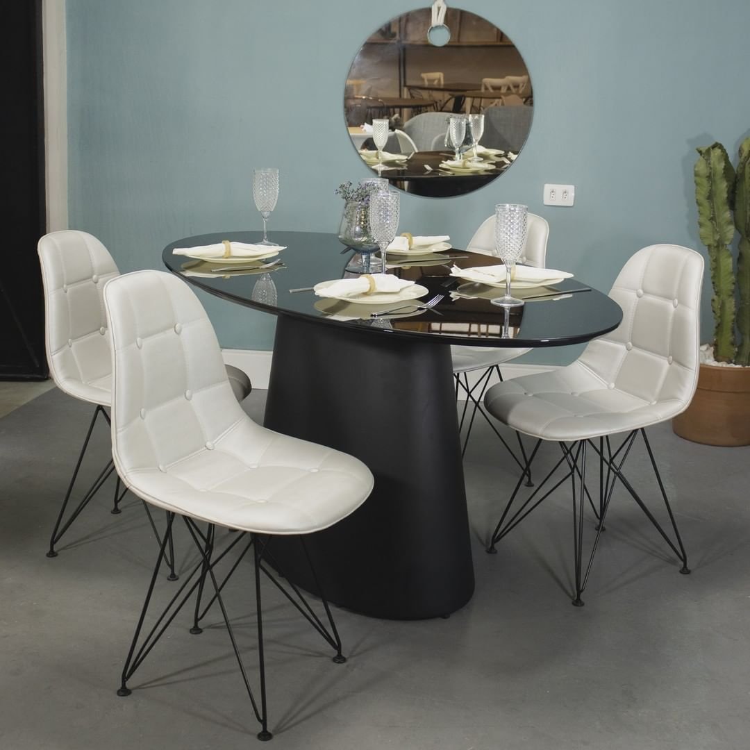 Mesa De Jantar Cone Oval Fibra Com Tampo Coverglass 160X90Cm Tatu Bola ...