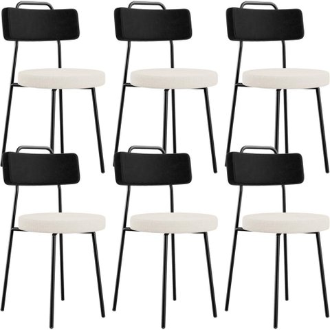 Kit 06 Cadeiras Decorativa Estofada Sala De Jantar Barcelona L02 Couríssimo Preto Linho Cru - Lyam