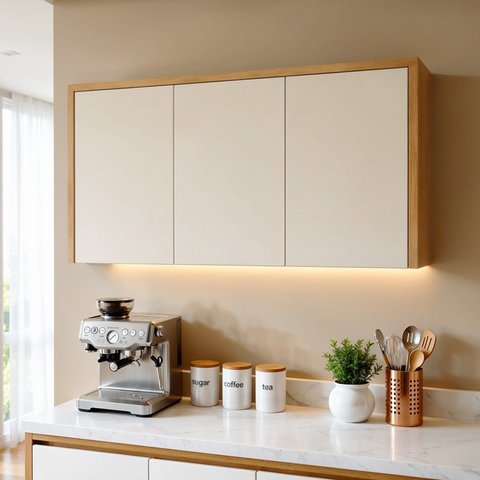 Armário Aéreo para Cozinha 3 Portas MDF 120cm Nobre Bege/Cinamomo/Off White