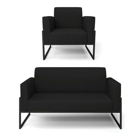Sofá Namoradeira com Poltrona Base Industrial Alta Preto Marisa Linho D03 - D\'rossi Cor A79 Preto