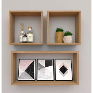 Kit com 3 Nichos Decoração Quarto Madeira Retângular