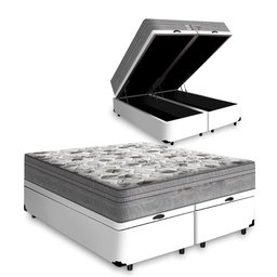 Cama Box Baú Queen Sintético Branco + Colchão Molas Bonnel 63x158x198 - 1