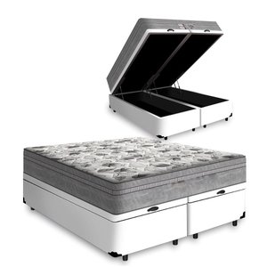 Cama Box Baú Queen Sintético Branco + Colchão Molas Bonnel 63x158x198