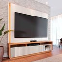 Ver imagem 1 de Home Estante Orlo 200cm Tv até 75 Fitas Led Portas Deslizantes Mdp/mdf Off White/freijó G73 - Gran B