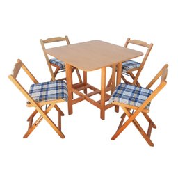 Conjunto Prático Mesa e 4 Cadeiras Dobrável Mel, Estofado Bar-cozinha-lazer-varanda ( Quadrado Oval - 4