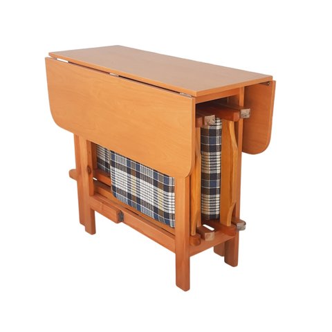 Conjunto Prático Mesa e 4 Cadeiras Dobrável Mel, Estofado Bar-cozinha-lazer-varanda ( Quadrado Oval