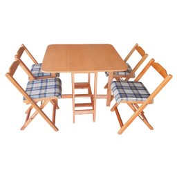 Conjunto Prático Mesa e 4 Cadeiras Dobrável Mel, Estofado Bar-cozinha-lazer-varanda ( Quadrado Oval - 9