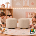 Ver imagem 4 de Kit 2 Puff Infantil Premium Banquinho Redondo Estofado para Quarto Sala Pés Anti-Umidade Linho Bege