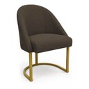 Ver imagem 2 de Cadeira Poltrona de Jantar Lua Linho Marrom Base Ferro Dourado Dal Poz Estofados