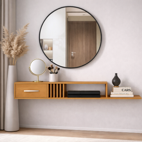 Penteadeira Suspensa com Nicho e Porta 97cm Mdp para Quarto Mônaco - Jm3 Móveis:freijó