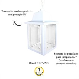 2 Pendente Externo Colonial Injetado Branco Alz16 - 3