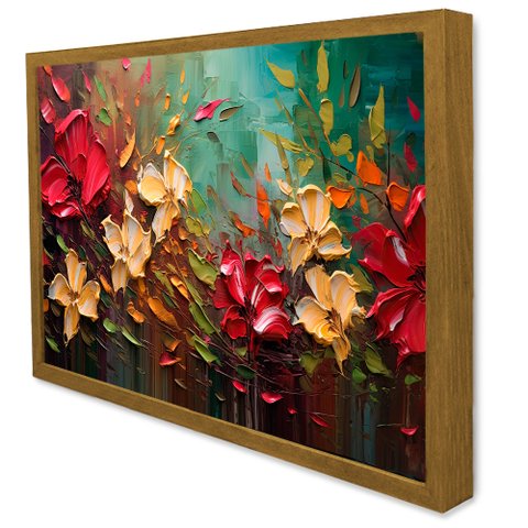 Quadro Decorativo Floral Luxo Harmonia Das Flores em Moldura Caixa Tacolado Moldura Caixa 3cm Freijó