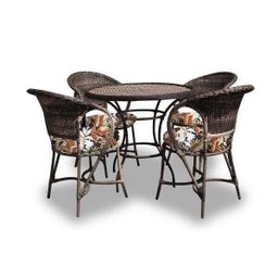 Conjunto de Mesa Fibra Sintética Amsterdã - 4 Poltronas e Mesa - Tecido Revieira Marrom - 1