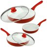 Jogo de Panela Frigideira Ceramica Antiaderente Tampa Vidro Kit 3 Peças Cozinha - 3
