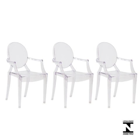 Kit 3 Cadeiras Louis Ghost Transparente Policarbonato