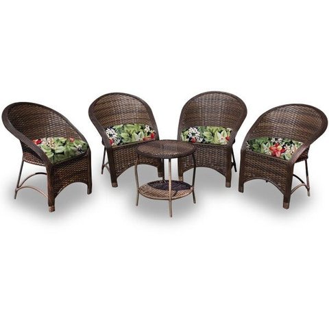 Conjunto de Poltronas Fibra Sintética Seul - 4 Poltronas + 1 Mesa Centro - Tecido Saquarema