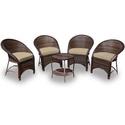 Conjunto de Poltronas Fibra Sintética Seul - 4 Poltronas + 1 Mesa Centro - Tecido Duna Deserto