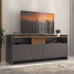 Rack para Tv 42" 2 Portas 2 Nichos Grafite/nogal - Hecol - 1