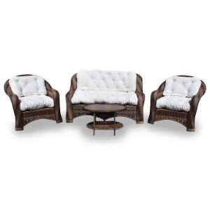 Conjunto de Sofá Fibra Sintética Bruxelas - 1 Sofá 2 L + 2 Poltronas + 1 Mesa Centro - Tecido