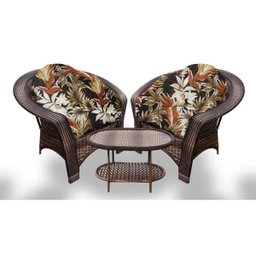 Conjunto de Poltronas Fibra Sintética Cairo - 2 Poltronas + 1 Mesa Centro - Tecido Revieira Marrom - 1