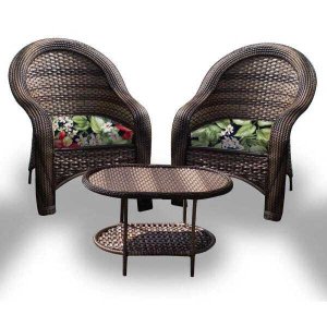 Conjunto de Poltronas Fibra Sintética Berlim - 2 Poltronas + 1 Mesa Centro - Tecido Saquarema