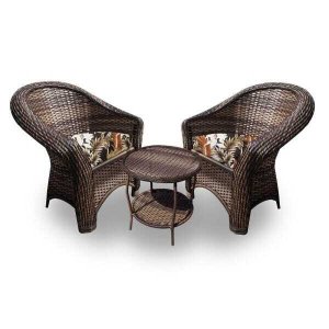 Conjunto de Poltronas Fibra Sintética Berlim - 2 Poltronas + 1 Mesa Centro - Tecido Revieira