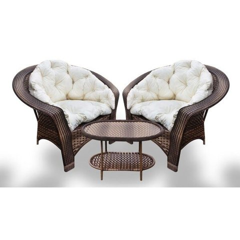 Conjunto de Poltronas Fibra Sintética Cairo - 2 Poltronas + 1 Mesa Centro - Tecido Duna Cru