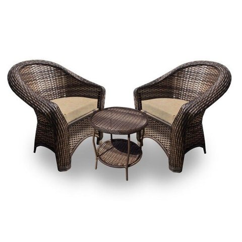 Conjunto de Poltronas Fibra Sintética Berlim - 2 Poltronas + 1 Mesa Centro - Tecido Duna Deserto